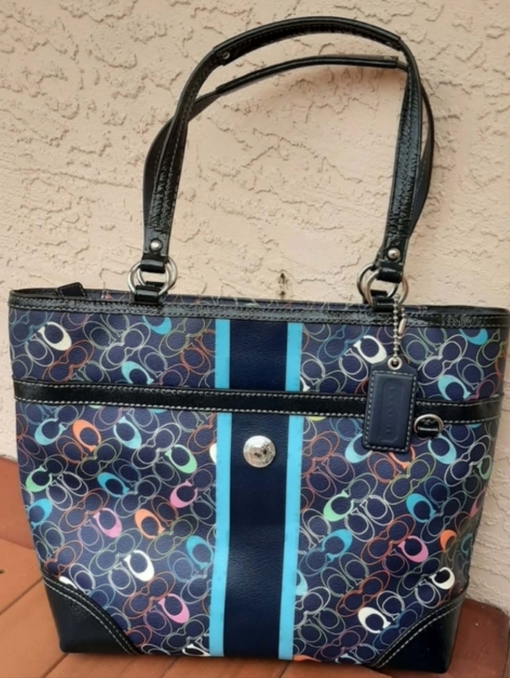 COACH "Chelsea" Heritage Signature Stripe Tote & "Ashley" Wallet 2 Pc Set - Picture 3 of 15